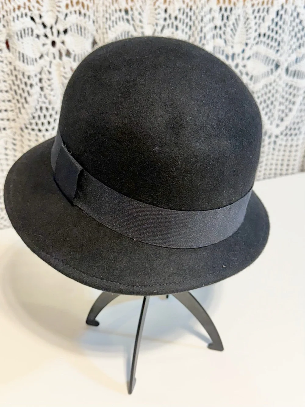 VINTAGE wool hat bowler cloche narrow brim dressy church Edwardian flapper women - Picture 3 of 8